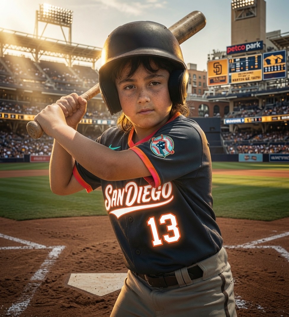 Owen Milton in his San Diego baseball uniform at bat